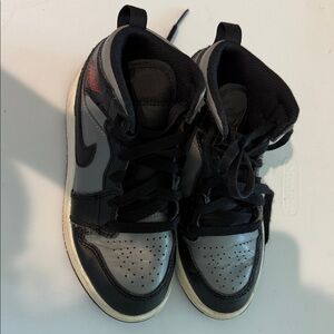 Nike Jordan 1 Air Kids Black and Gray High-Top Sneakers with Red Detail Size 13C